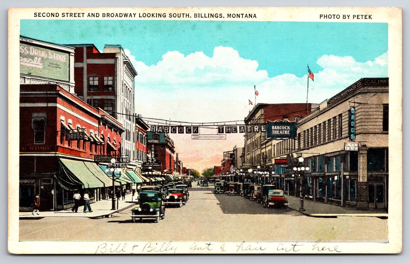 Second Street Broadway Looking South Billings Montana Babcock Theatre Postcard