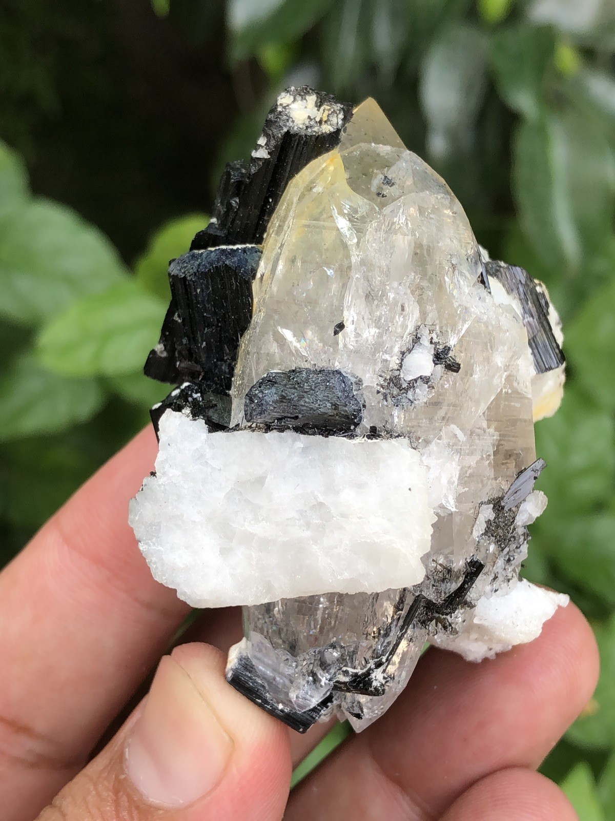 Quartz Crystal Combined Black Tourmaline With Feldspar From Skardu Pak 95 Grams