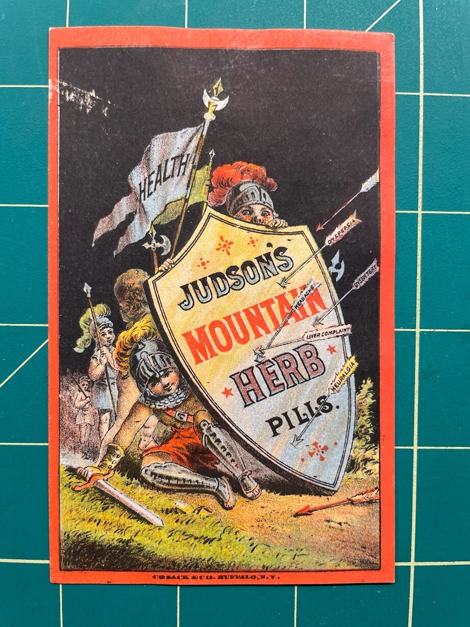 Judson's Mountain Herb Pills trade card - Morristown, NY  - medical