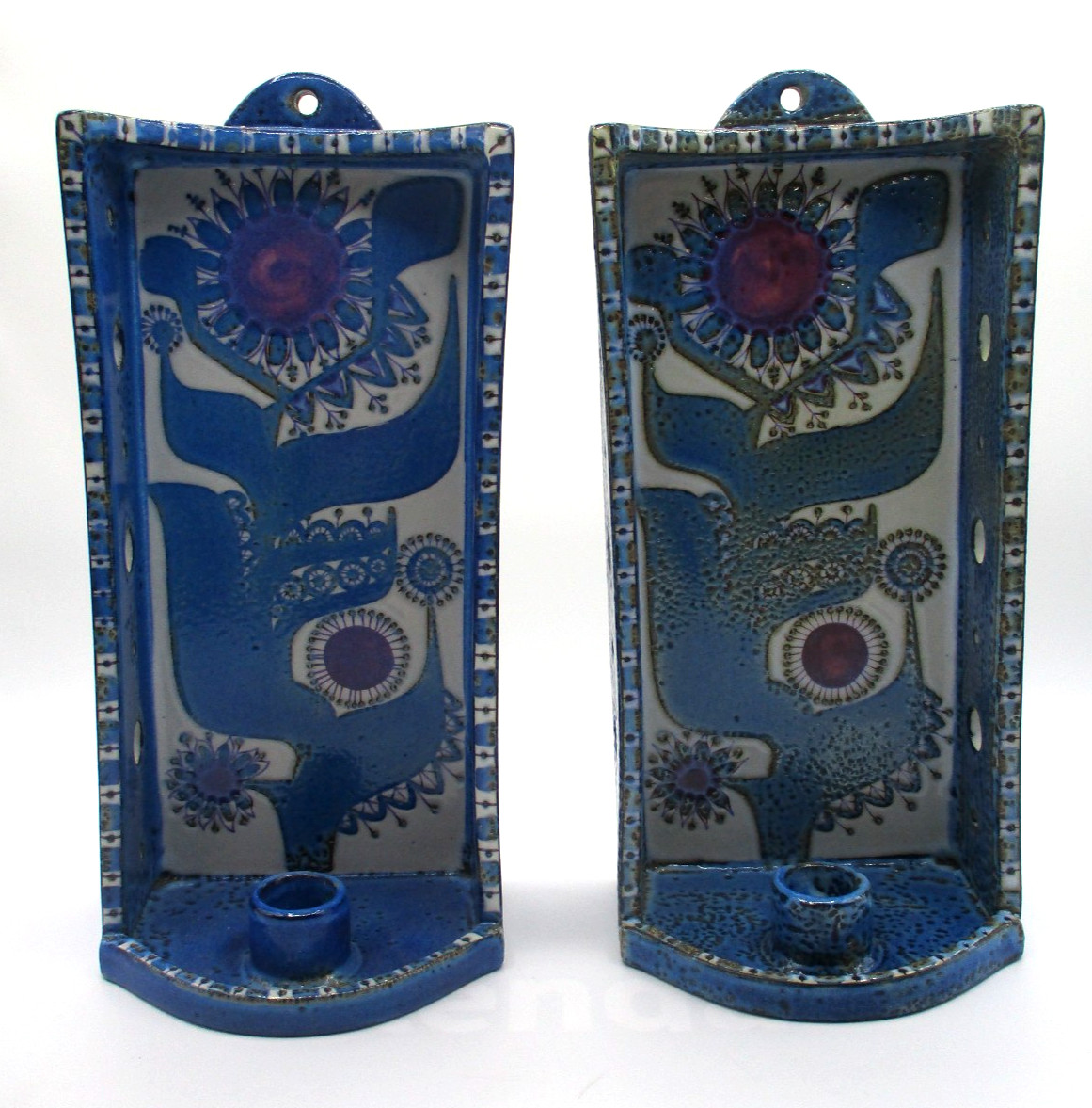 PAIR ROYAL COPENHAGEN FAJANCE BERTE JESSEN WALL MOUNT CANDLE HOLDERS