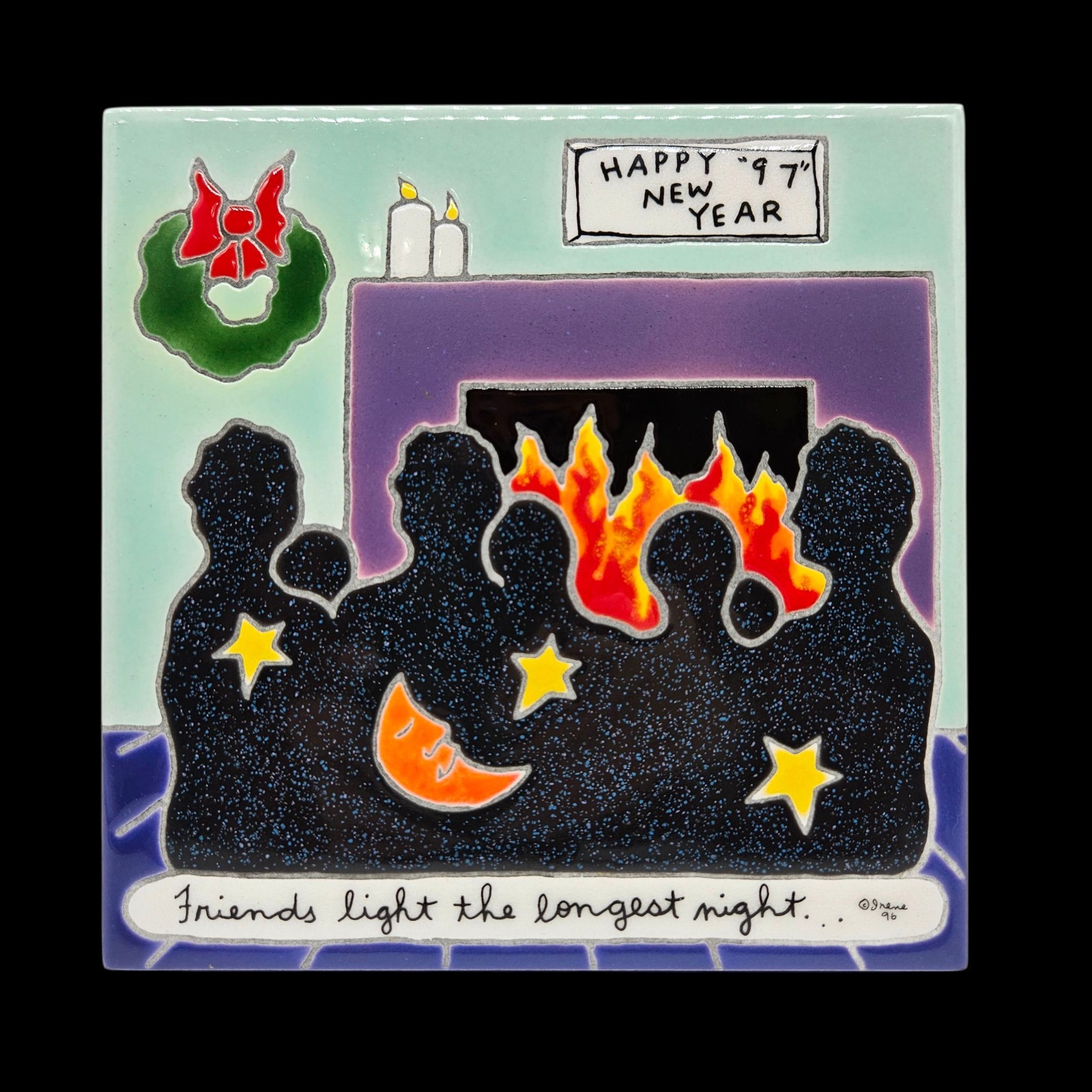 VTG Irene Otis Ceramic Art Tiles Happy New Year 