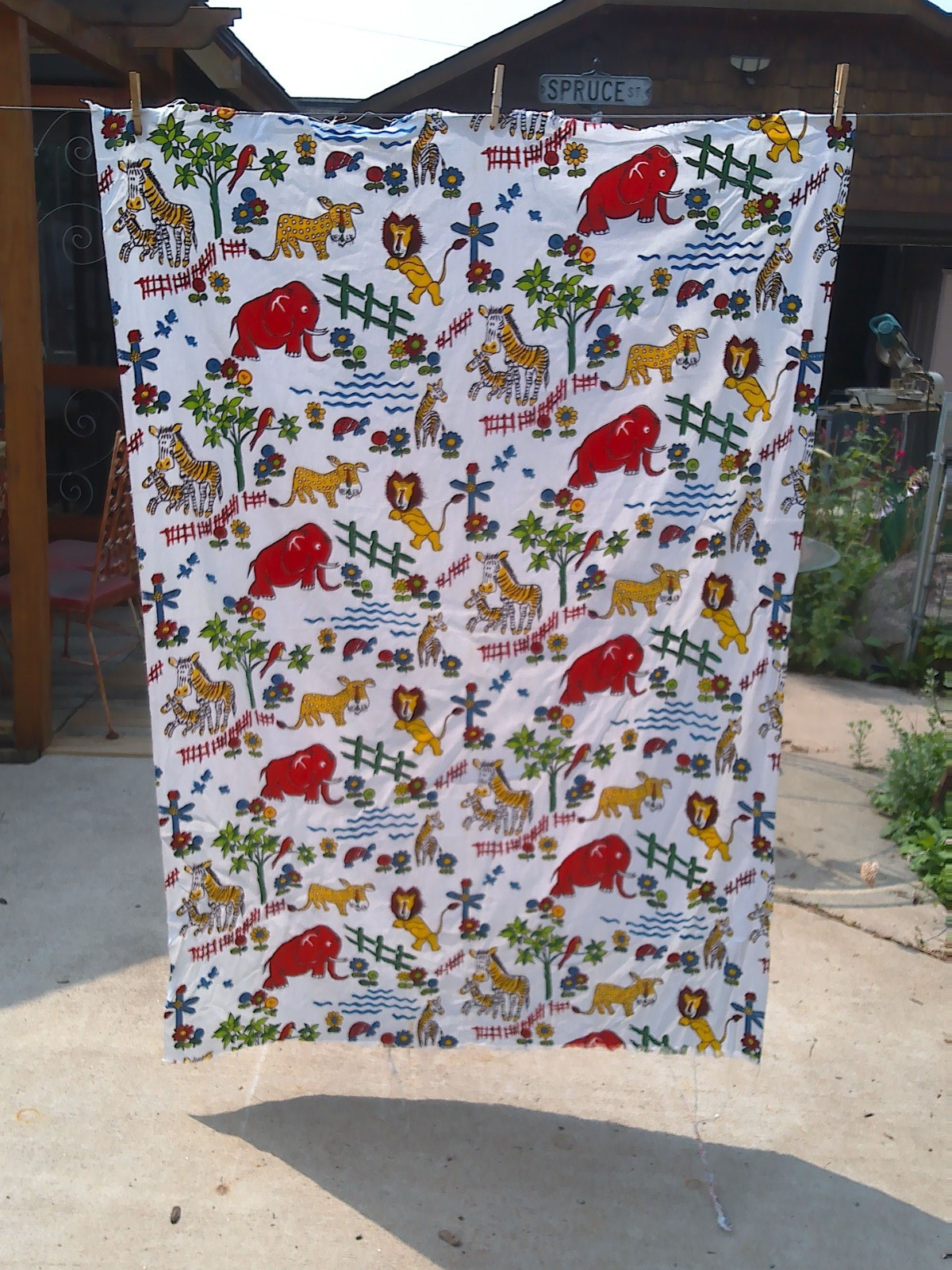 Vintage 1960\'s Mid Century Child Theme Fabric, Jungle Theme