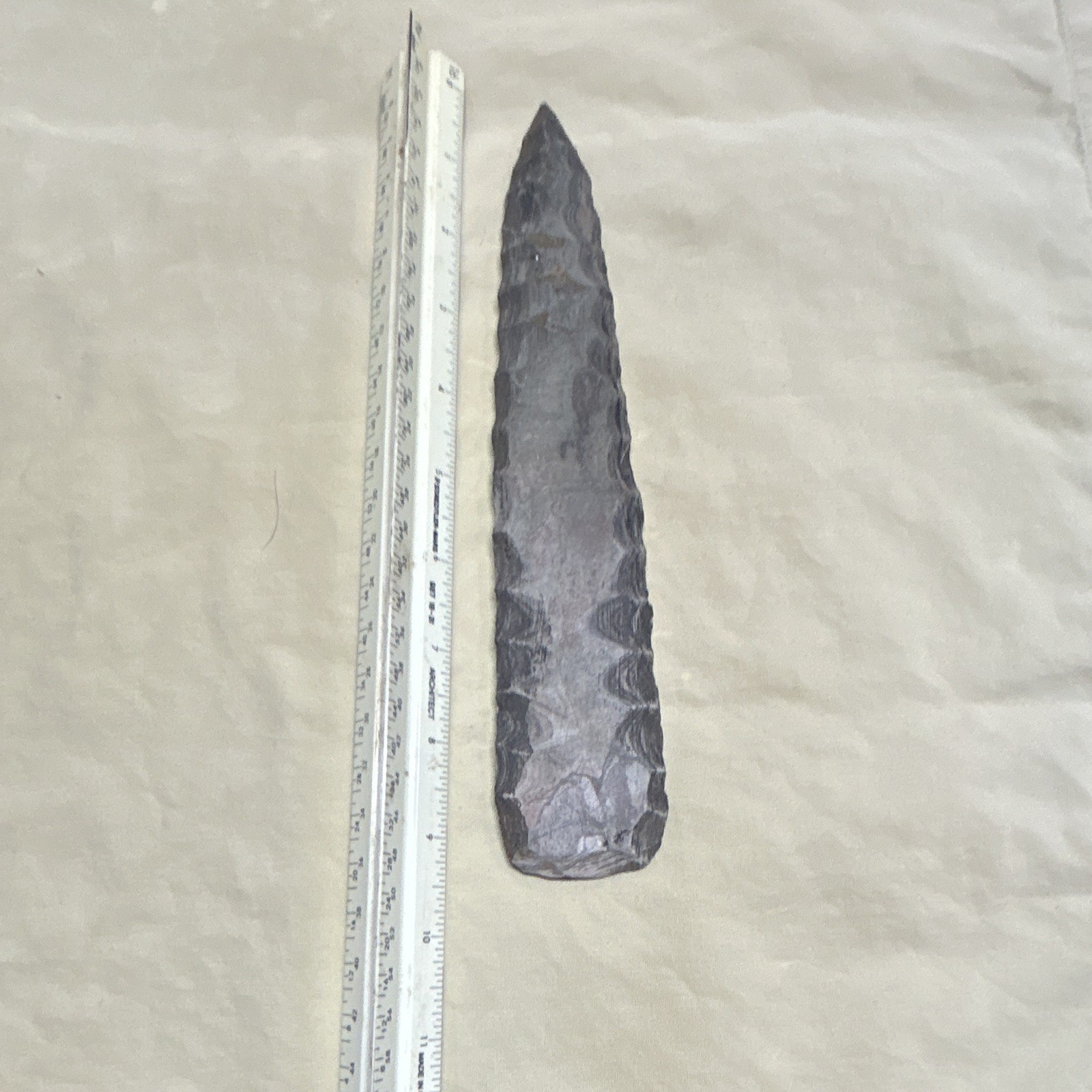 Flint Knapped Stone Spear Point Blade w/ Flaked Edges - Ownership History N/A