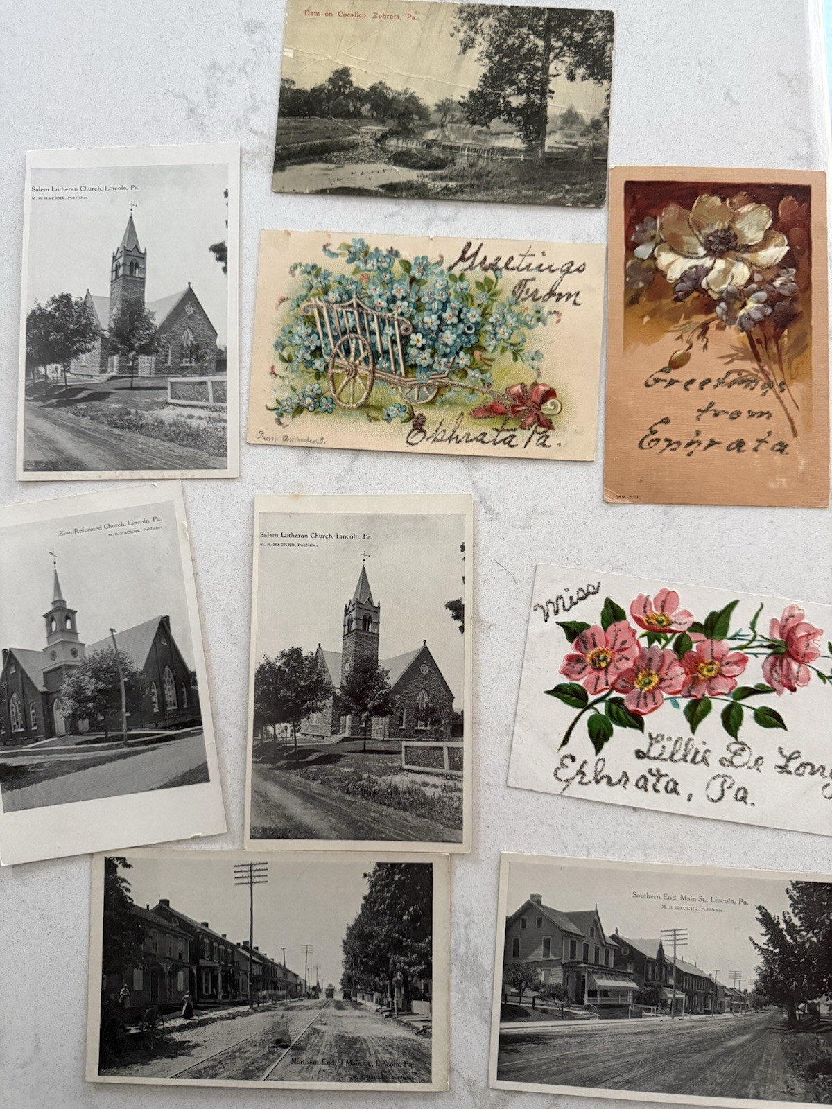 Antique Postcards Lot Vintage American Cities & Towns 1900s LINCOLN EPHRATA PA