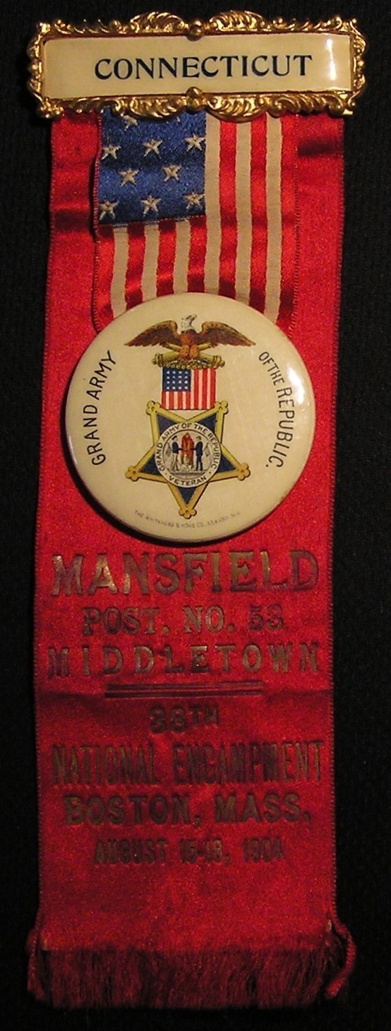 1904 GAR MANSFIELD POST 53 MIDDLETOWN CT BOSTON MA NATL ENCAMPMENT BADGE RIBBON