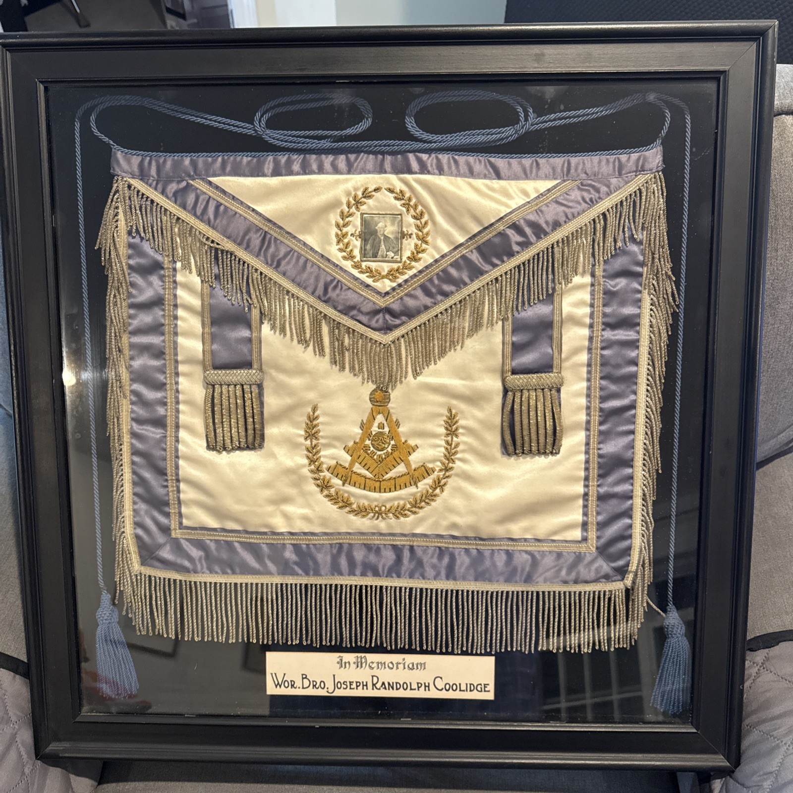 1920's Masonic Memorial Apron Joseph Randolph Coolidge Hand Made Framed RARE 