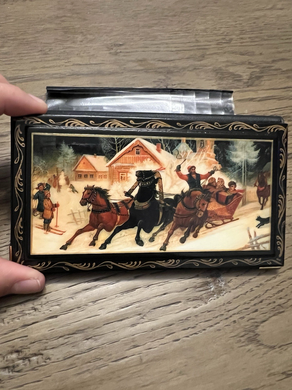 Vintage Russian Lacquer Hand-Painted/ Checkbook Cover
