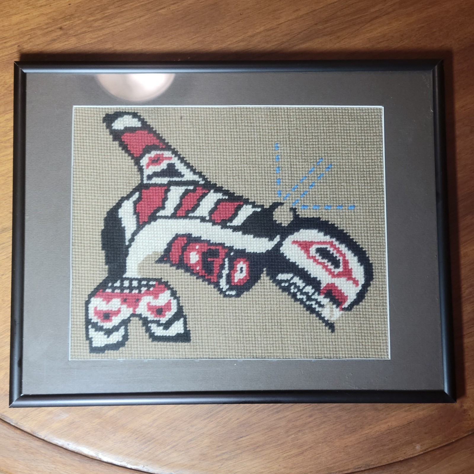 Vintage Northwest Coast Needle Point Killer Whale Cross Stitch Indigenous Art