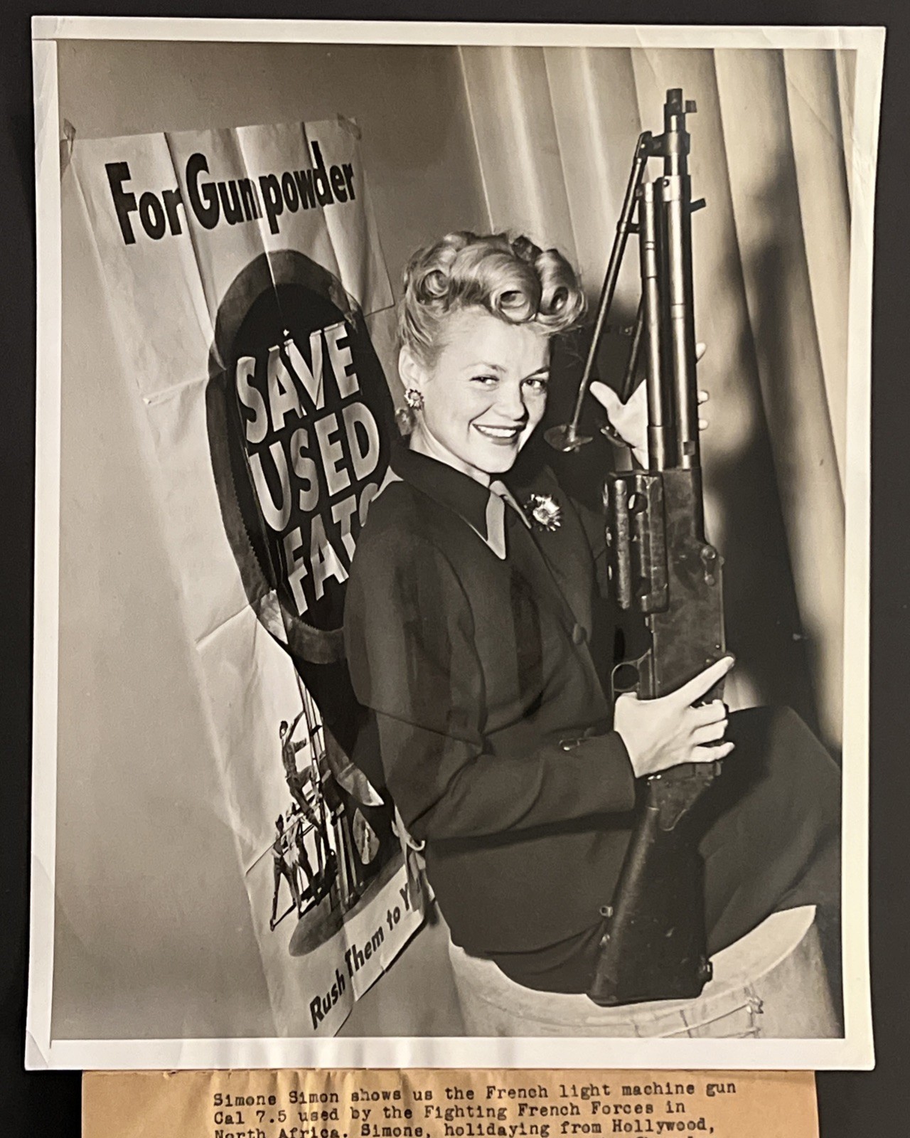 1940s WWII Vtg. Rare Press Photo Simone Simon Fat Salvage Propaganda Authentic
