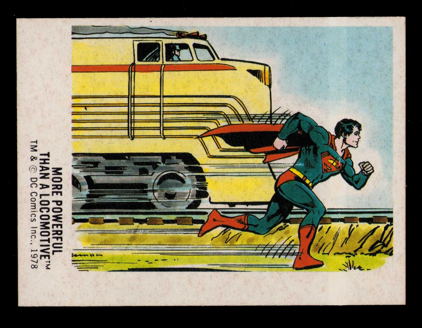 1978 ORIGINAL DC Comics Superheroes Bread Sticker SUPERMAN LOCOMOTIVE Card 19/30