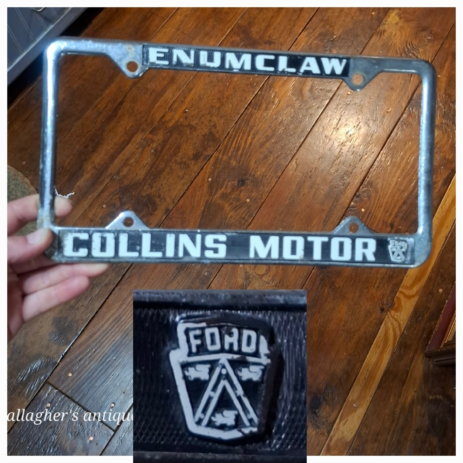 Vintage rare ford ENUMCLAW COLLINS MOTOR Washington license plate frame King
