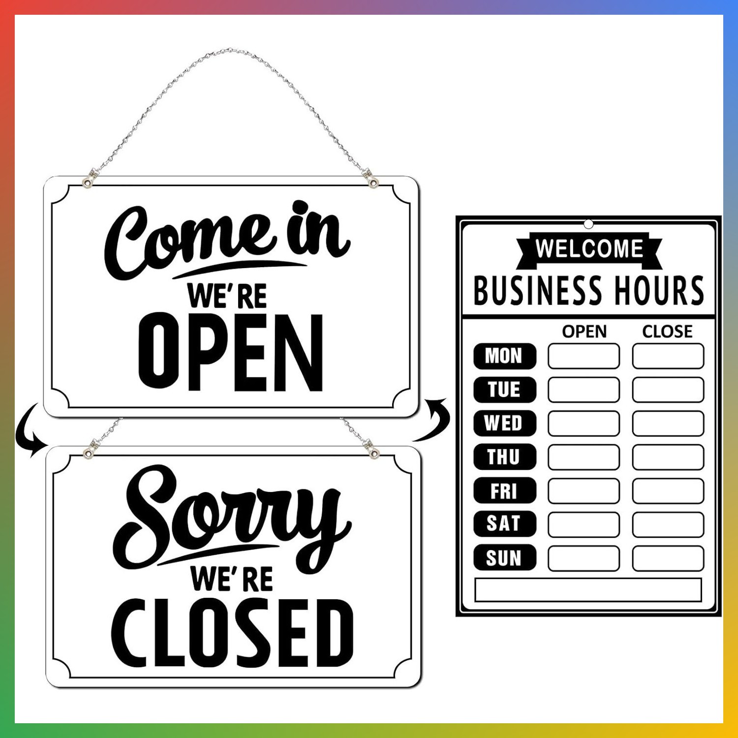 Open Closed Sign Business Hours Flip Sign Set White Window Door 11x7 12x8