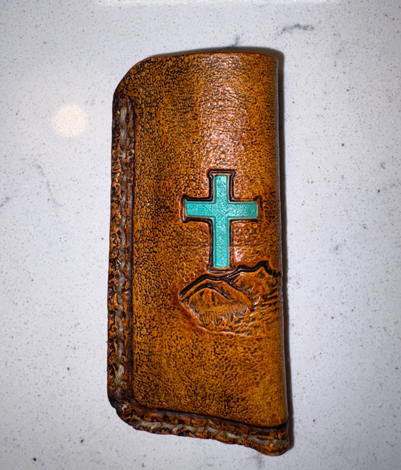 Leather EDC pocket knife slip pouch case sheath fits 3-4 inch folding knives