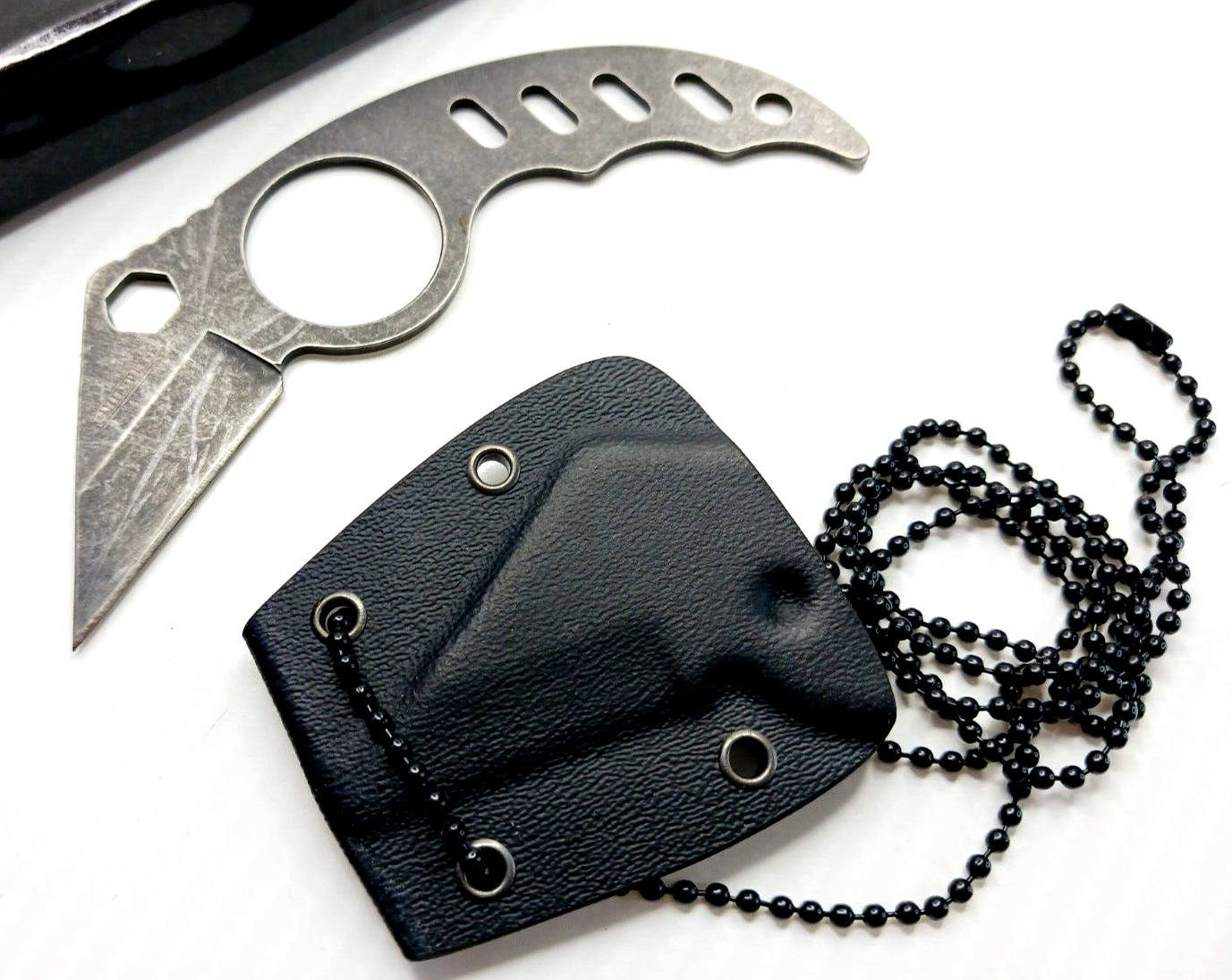 Mini Conceal Carry Full Tang Finger Hole Fixed Blade Neck Knife Kydex Stonewash