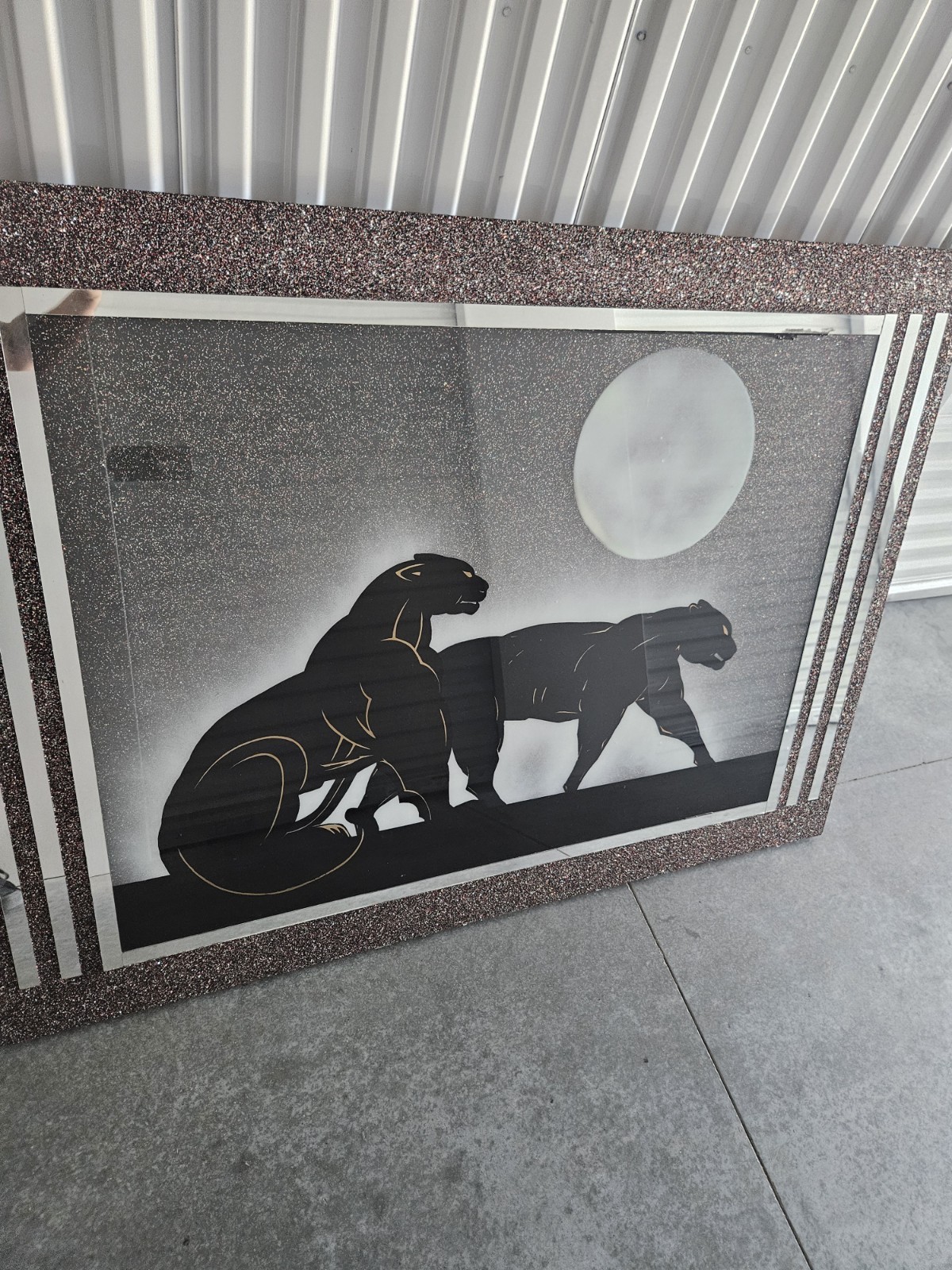 Vintage 1980s Art Deco Large Panther Mirrored Wall Decor Huge Laurel