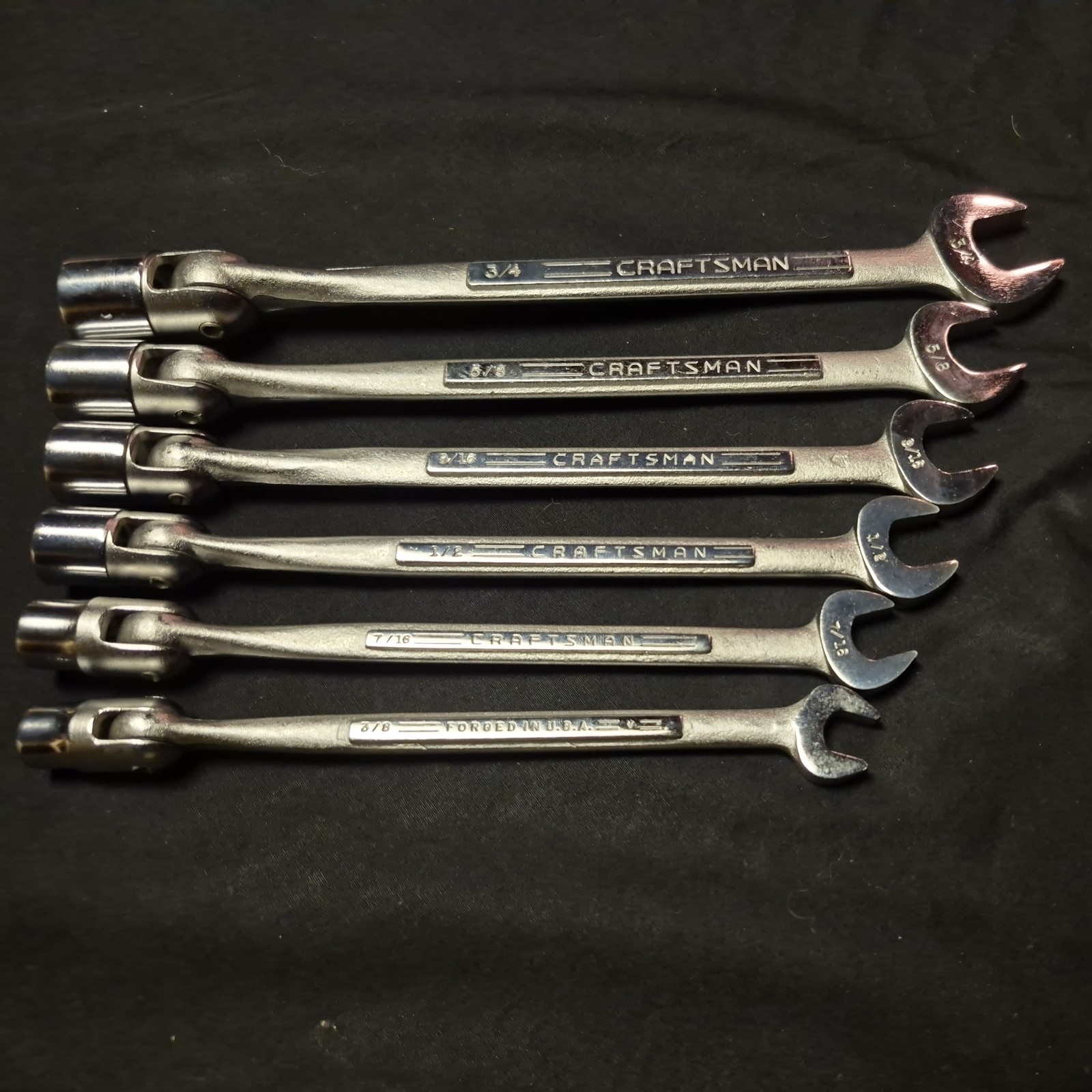 CRISP VINTAGE 6 PIECE SET Craftsman =V= Flex 12pt Socket End Combination Wrench