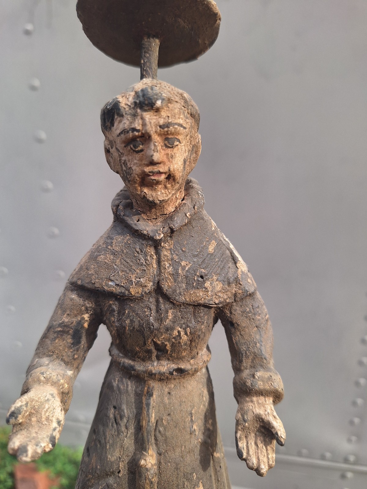 19th Century Antique Wood Mexican Folk Art Wood Santos Saint Religious Halo