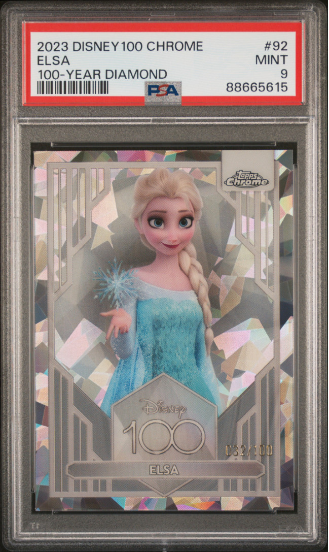 2023 TOPPS CHROME DISNEY 100 ELSA #91 100 YEAR DIAMOND REFRACTOR PSA 9