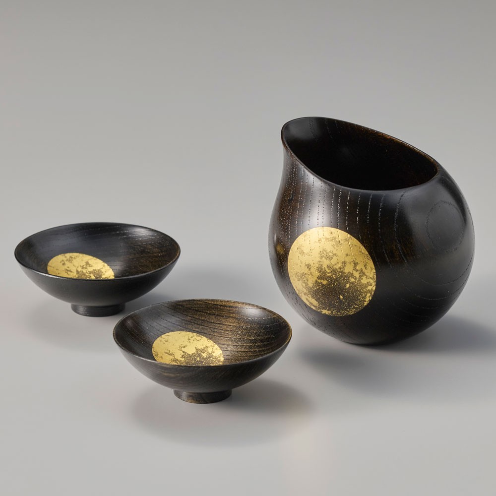Kanazawa Hakuichi Gold Leaf lacquerware Hazy Moon Sake Cup Set Hand Made  Japan