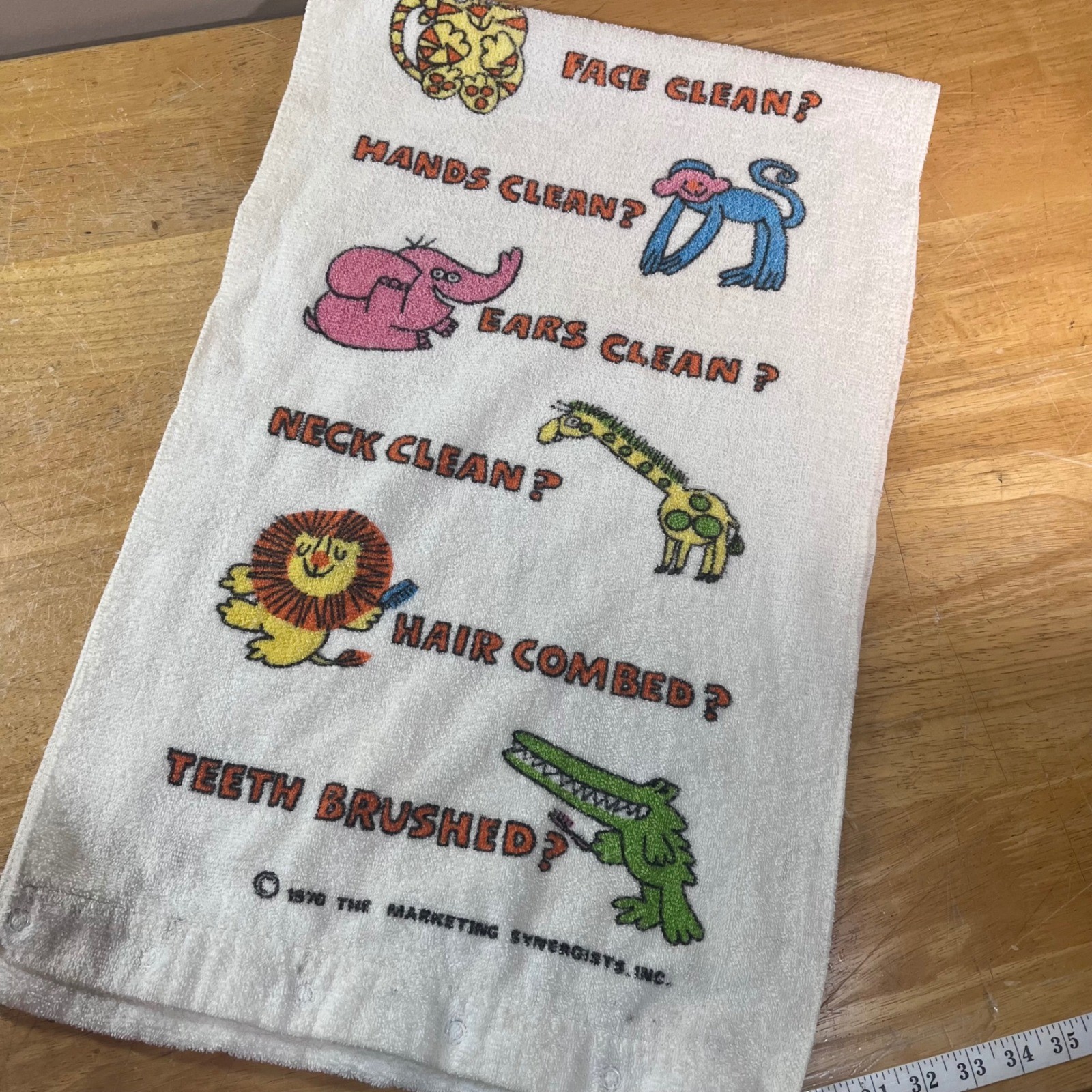 Marimekko Hand Towel Kids White Vtg 1970s Animal Hygiene Graphic