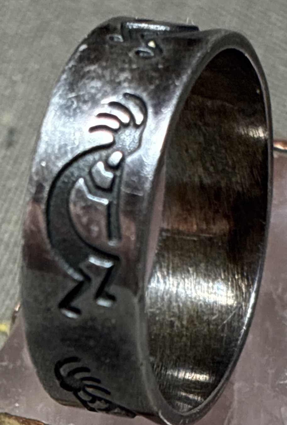 Vintage Hopi Sterling Silver Overlay Ring Band Willis Humeyestewa Signed Size 9