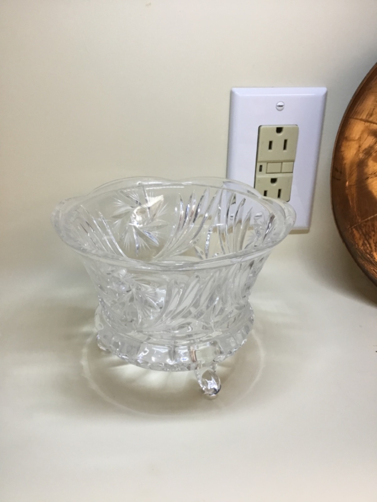 Vintage German Fine Leaded Cut Crystal 3-footed Open Bowl 