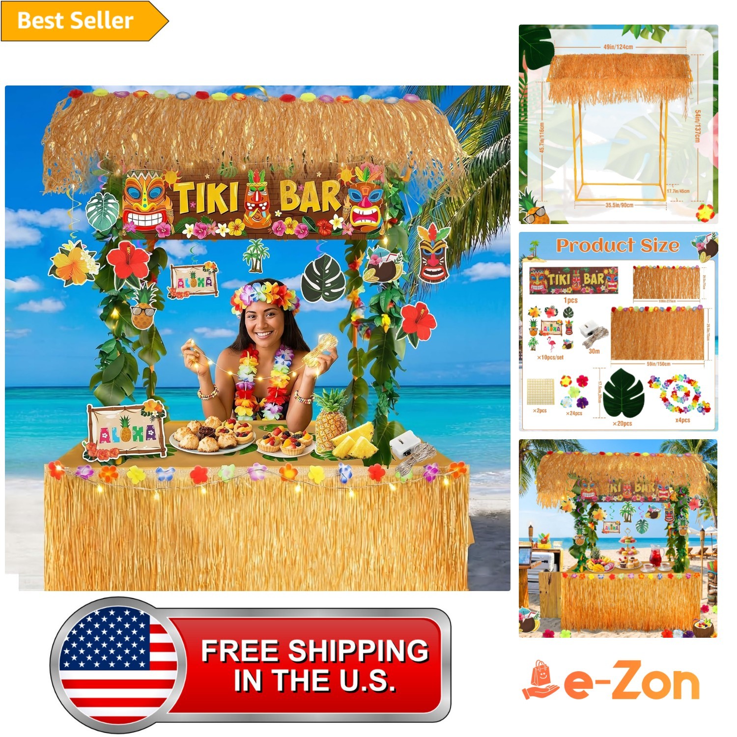 53PCS Abundant Tiki Bar Hut Party Decoration,Portable Outdoor Tiki Bar Kit In...