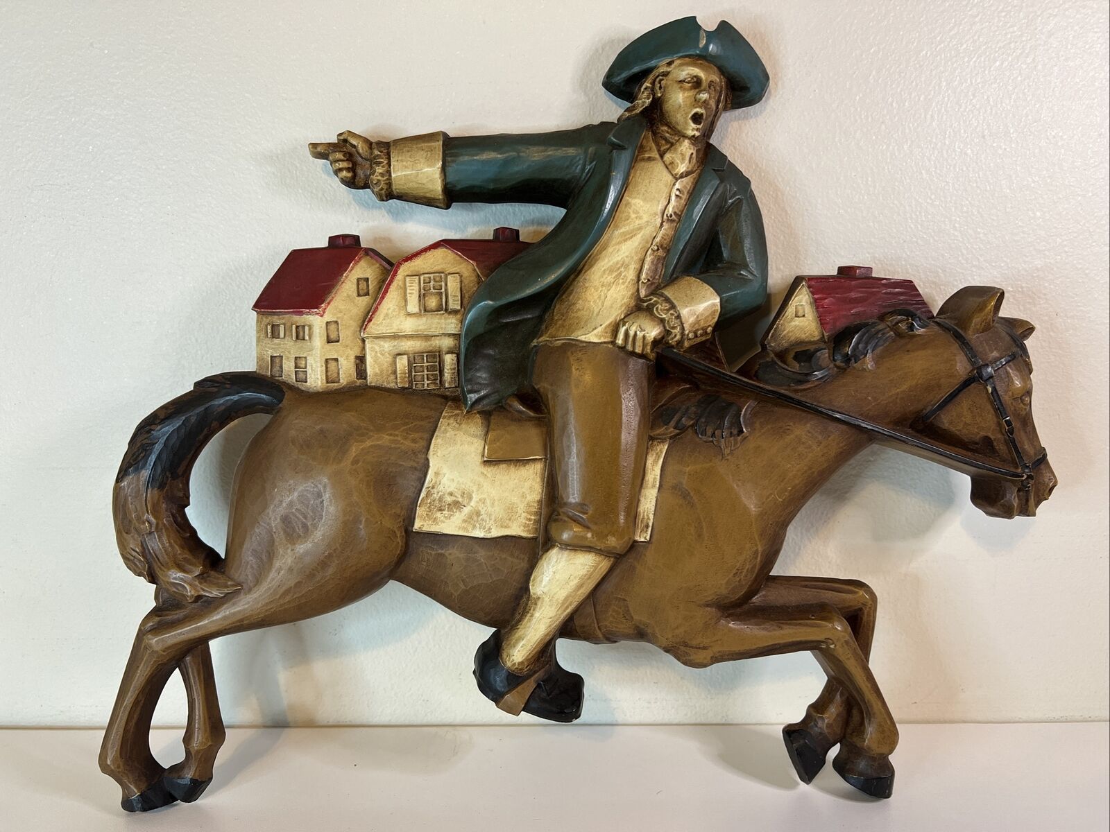 Vintage Paul Revere Syroco Wall Hanging Plaque Colonial Horse Rider Decor USA