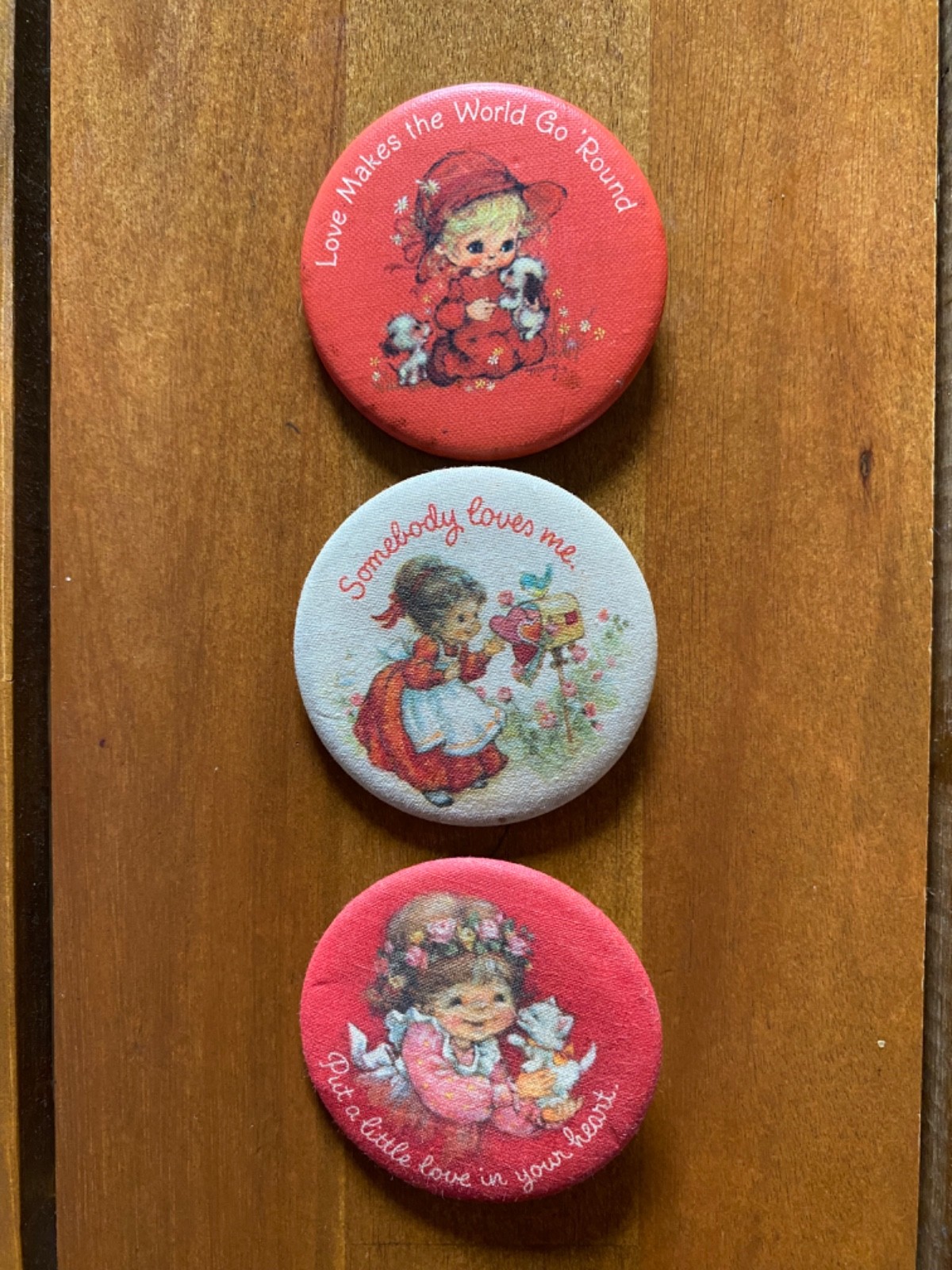 Vintage 1980s Hallmark Fabric Pinback Buttons Lot of 3 Love Children 2.25\