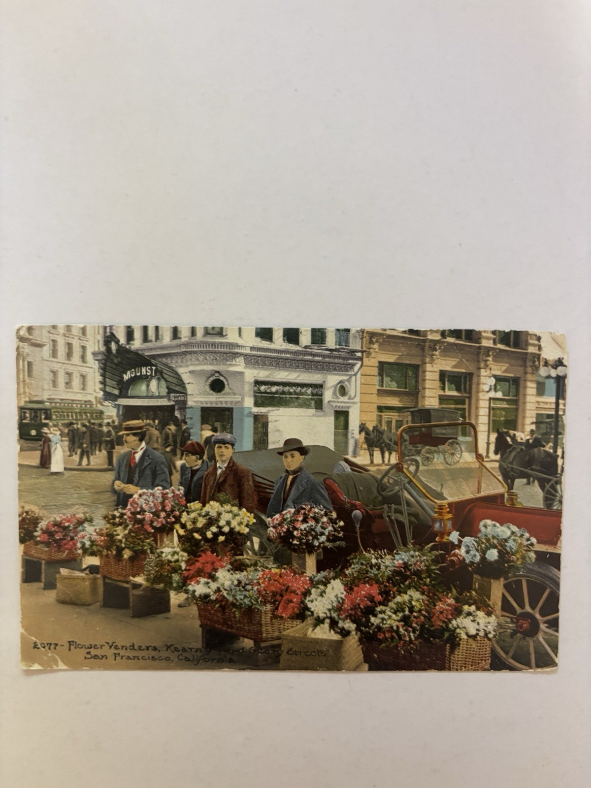 Vintage 1910 Postcard San Francisco Flower Vendors Kearney And Geary Sts