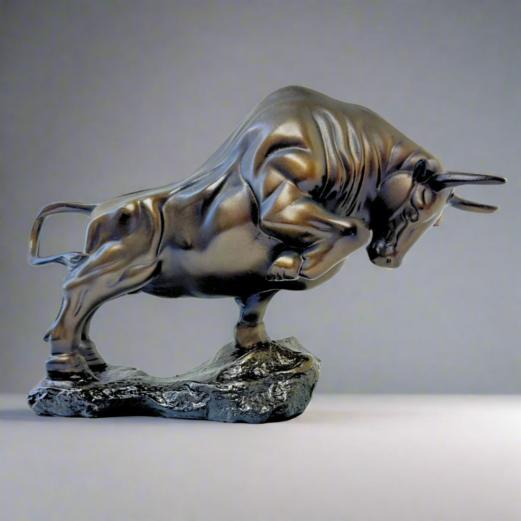Charging Bull Figurine – 9” Bronze Finish Statue for Wealth, Strength & Success