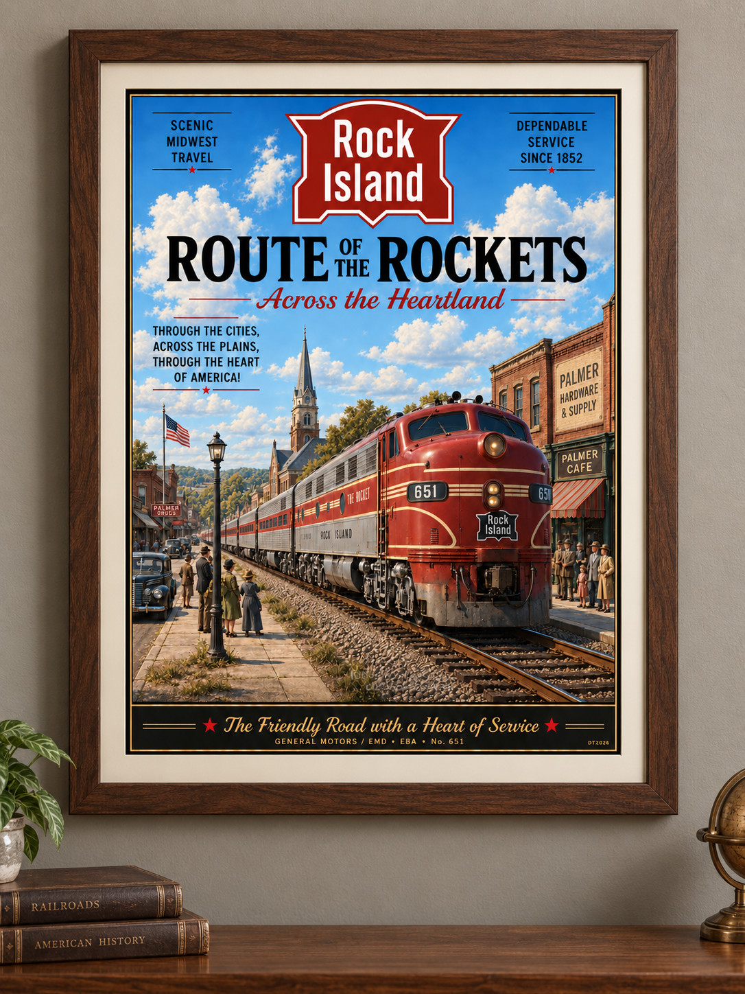 Rock Island Route of the Rockets EMD E8A 651 Vintage Style Railroad 11 x 17