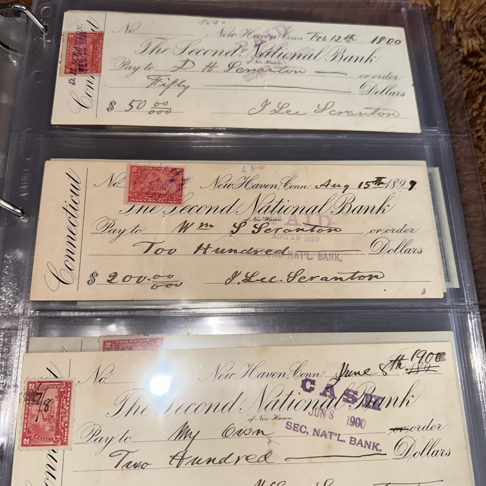 Second National Bank of New Haven Conn Used Check 1900