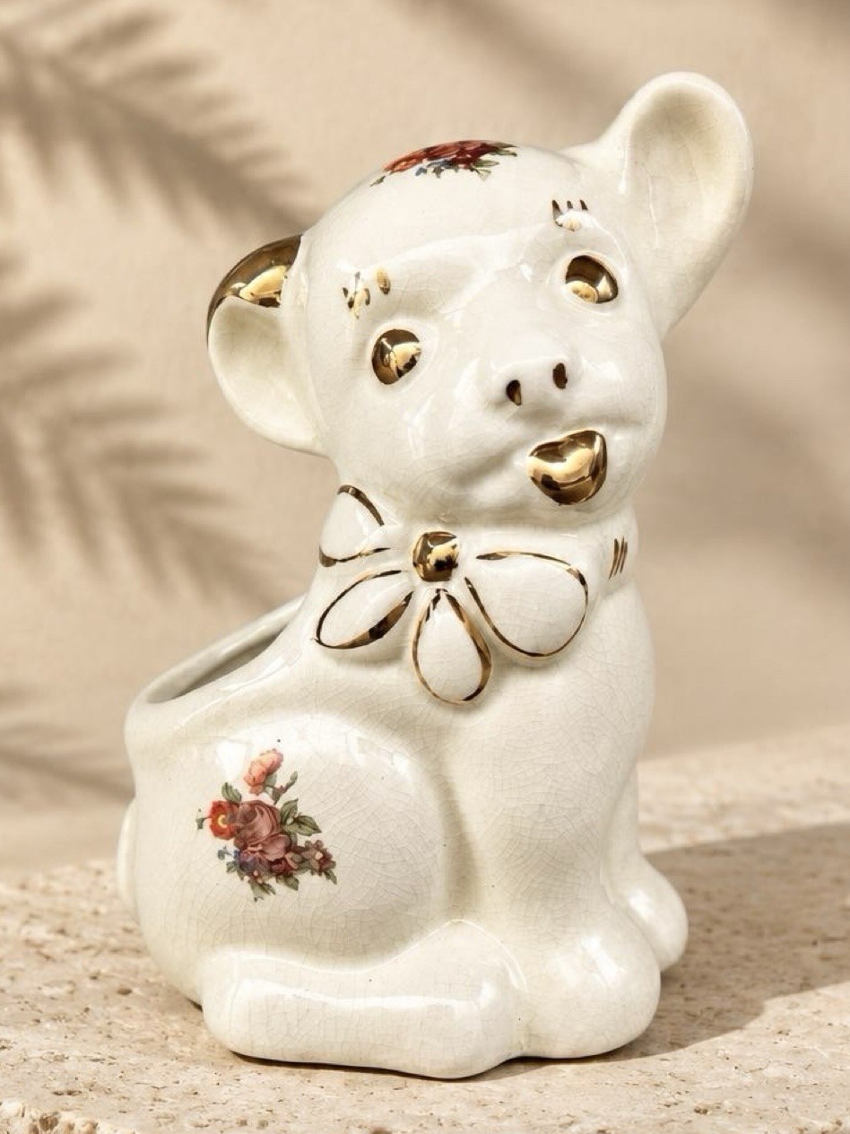 MCM Kitsch Anthropomorphic Puppy Lamb Planter Vintage Ceramic Japan Dog Figurine