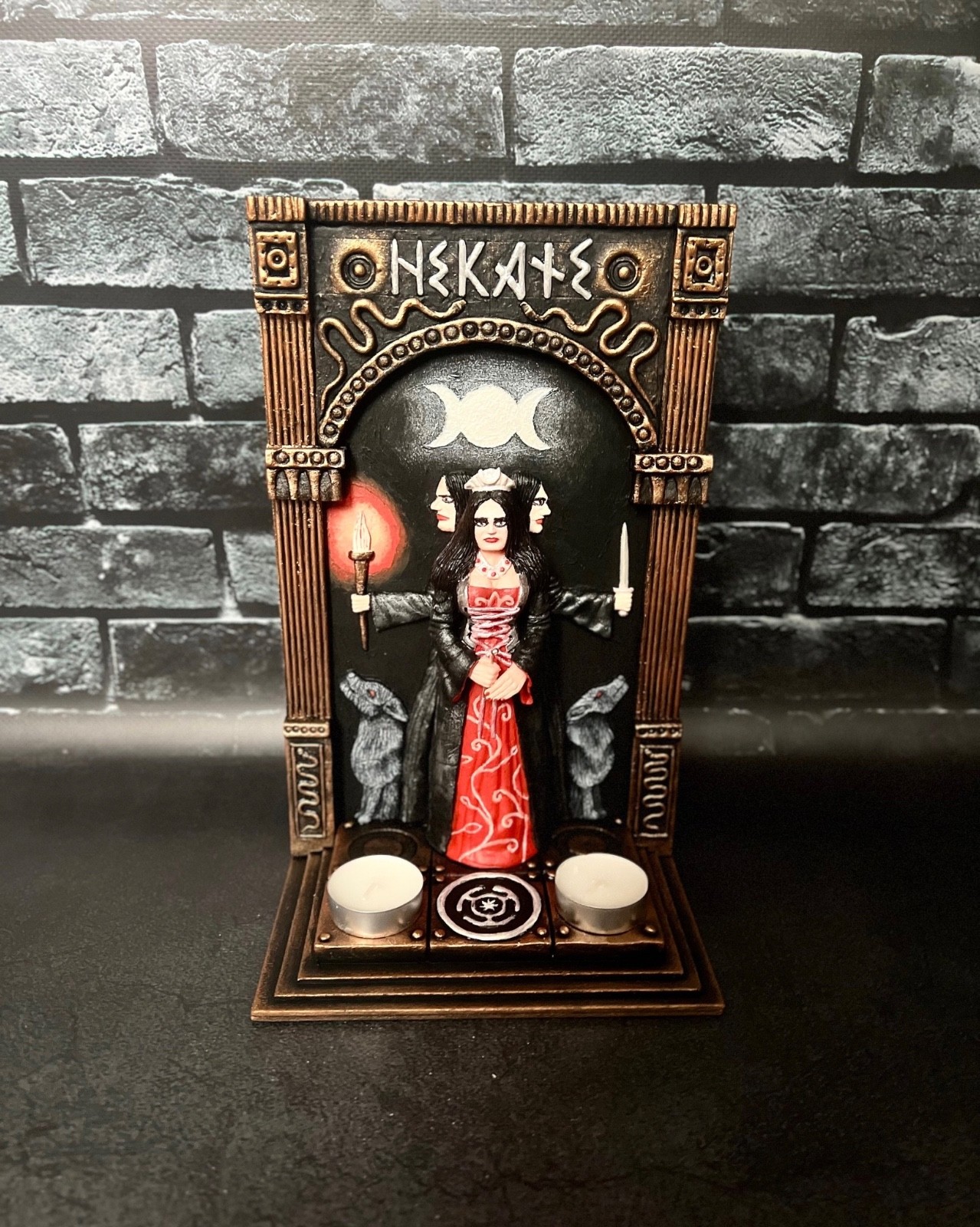 Hecate Triple Moon Goddess Statue Pagan Altar Witchcraft Decor Figure