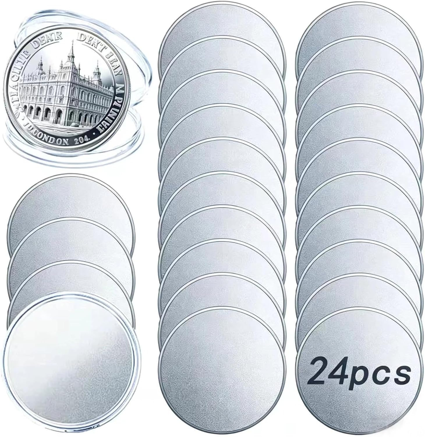 24 Alloy Challenge Coin Blanks, 40Mm X 2Mm (Silver-Plated)