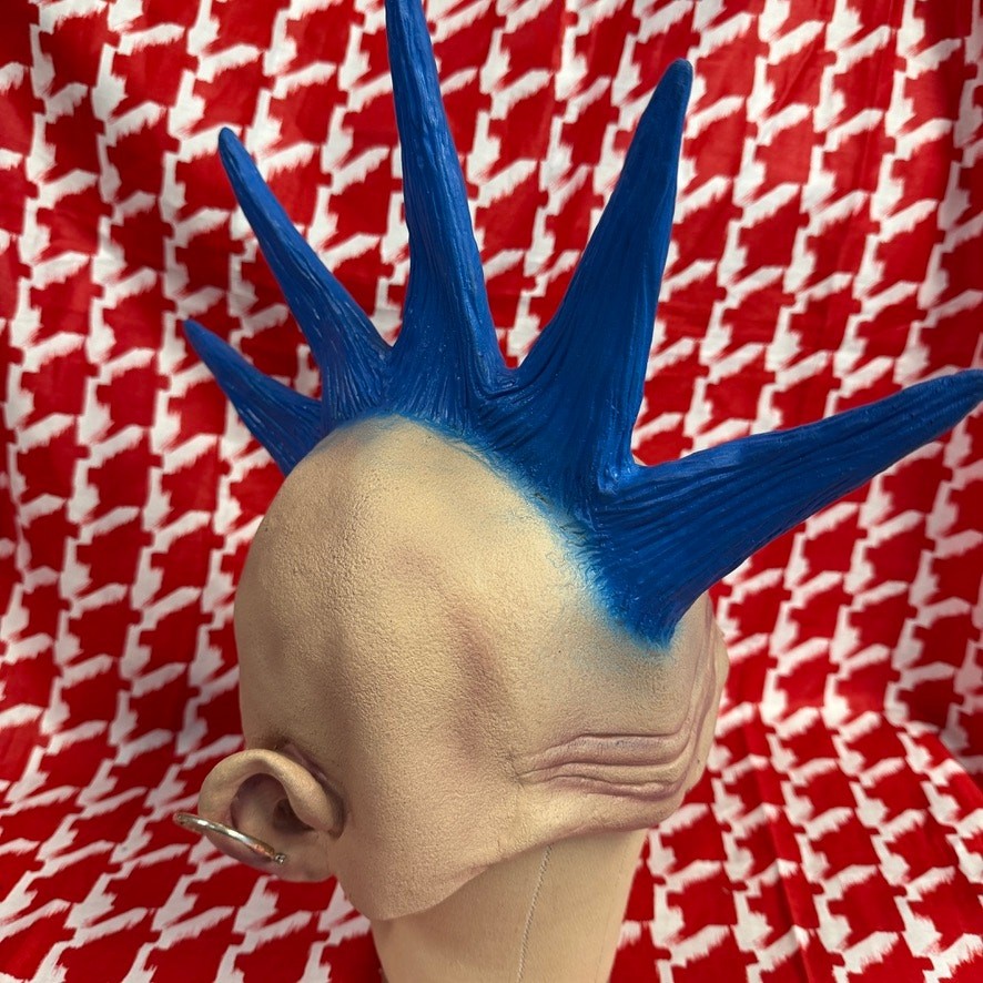 Vintage 2002 Disguise Punk Mask Blue Mohawk Spikes Latex Costume