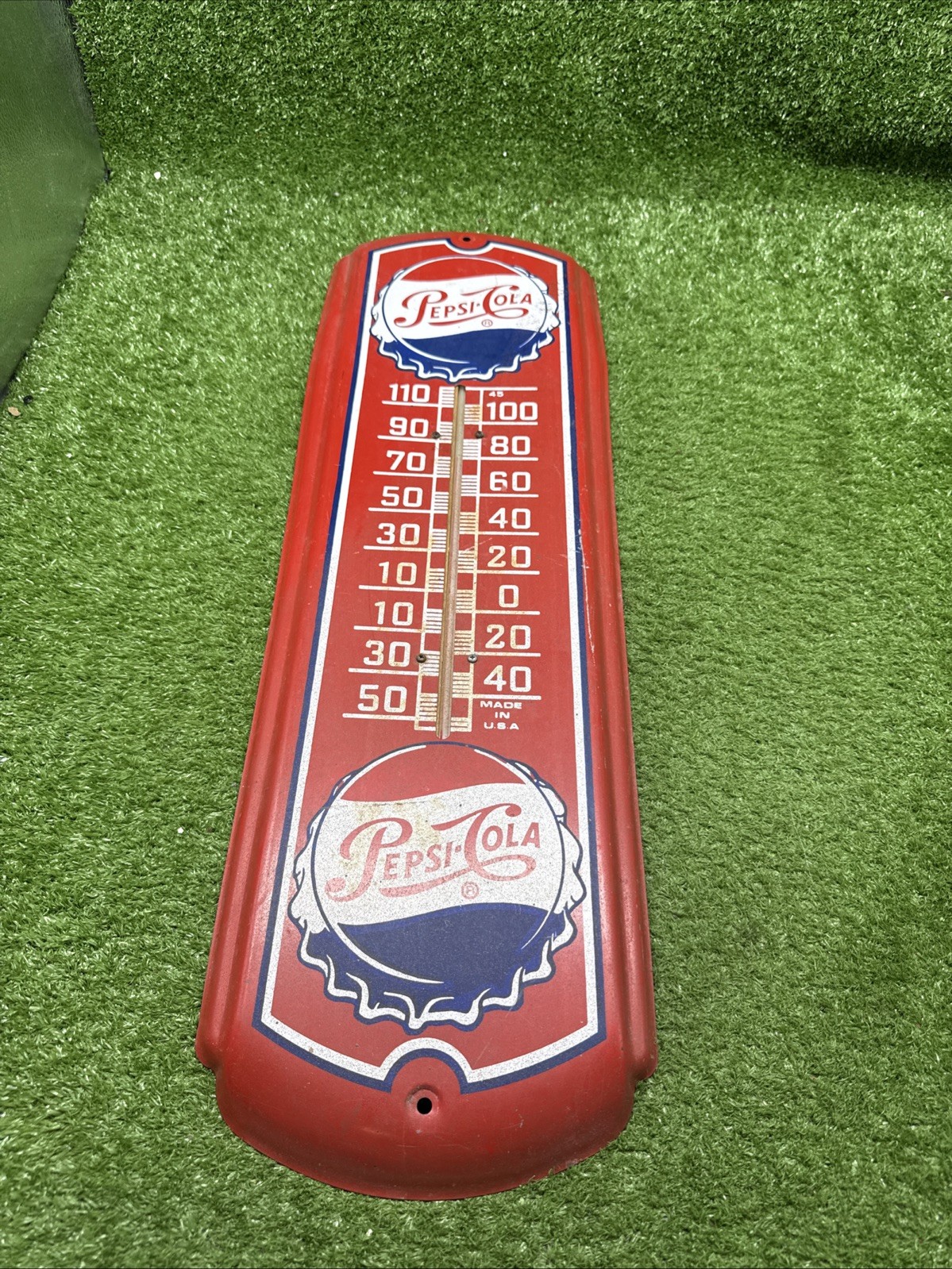 1950\'s PEPSI COLA Red Metal Store Advertising Wall Thermometer 27\