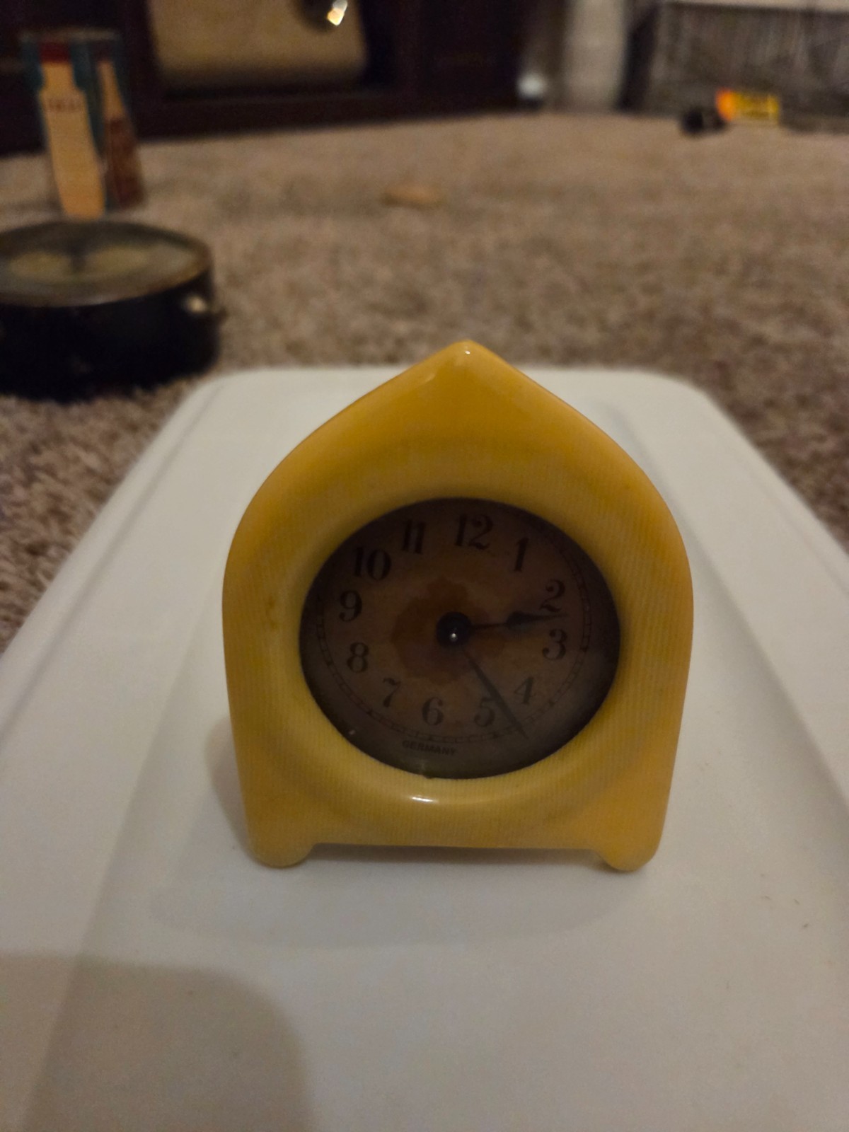 Vintage Small Art Deco German Made Celluloid Mantel Clock 1930s Works