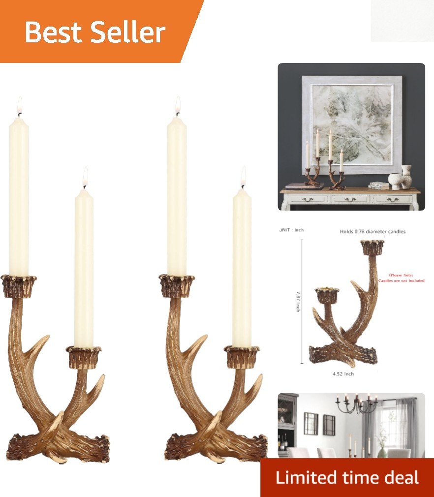 2PCS Rustic Antler Candle Holders - Perfect for Dining & Holiday Settings