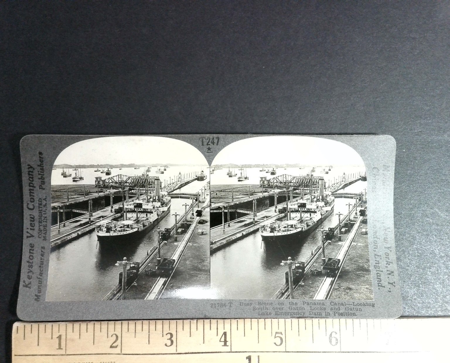 Panama Canal Stereoview Keystone View Co. Gatun Locks Ships 1910s