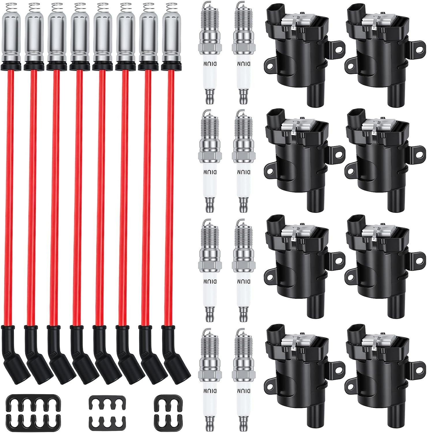 8Pcs D585 UF262 round Ignition Coils Pack & Spark Plugs & Wires Set
