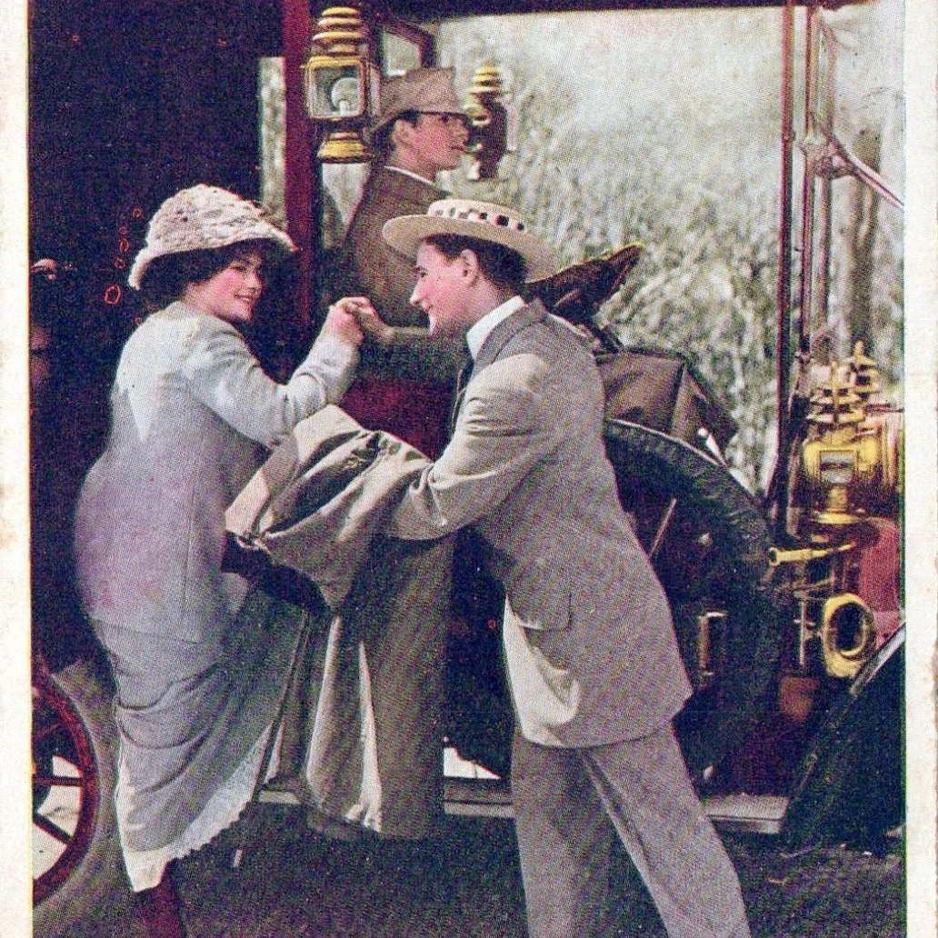 Vintage 1912 Take A Ride With Me Car Man Woman In Love Humor Funny Postcard