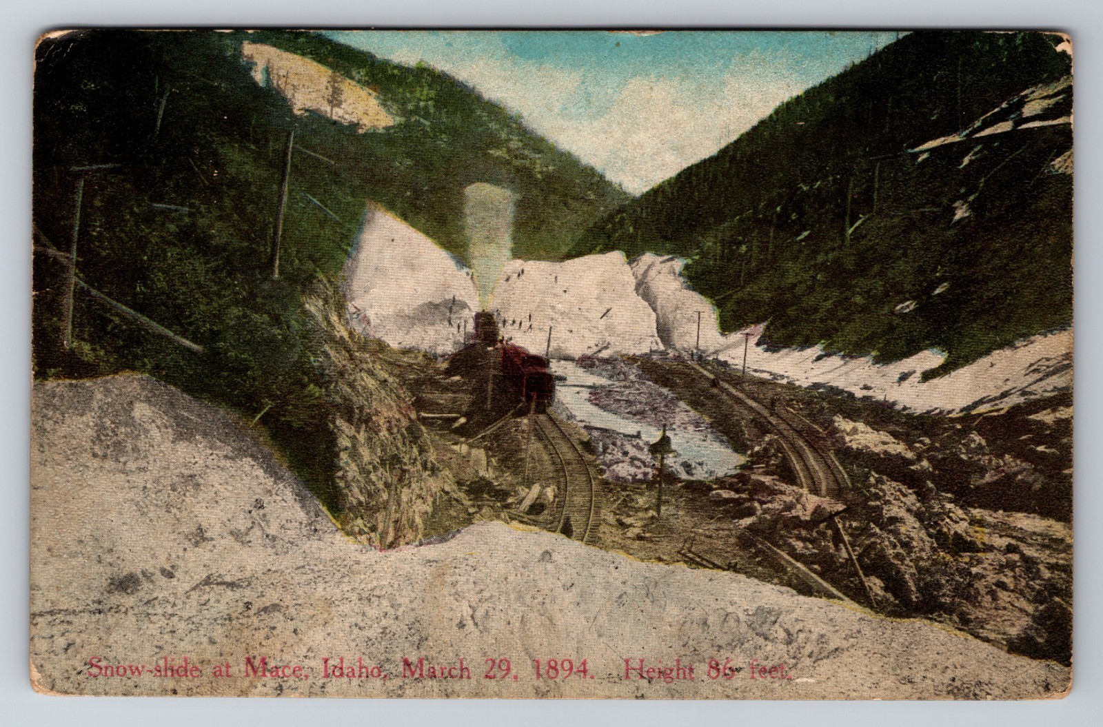 Postcard Idaho ID Mace 1894 Snow Slide Railroad Train Height 86 Ft. Sent 1912 Postcard Idaho ID Mace 1894 Snow Slide Railroad Train Height 86 Ft. Sent 1912