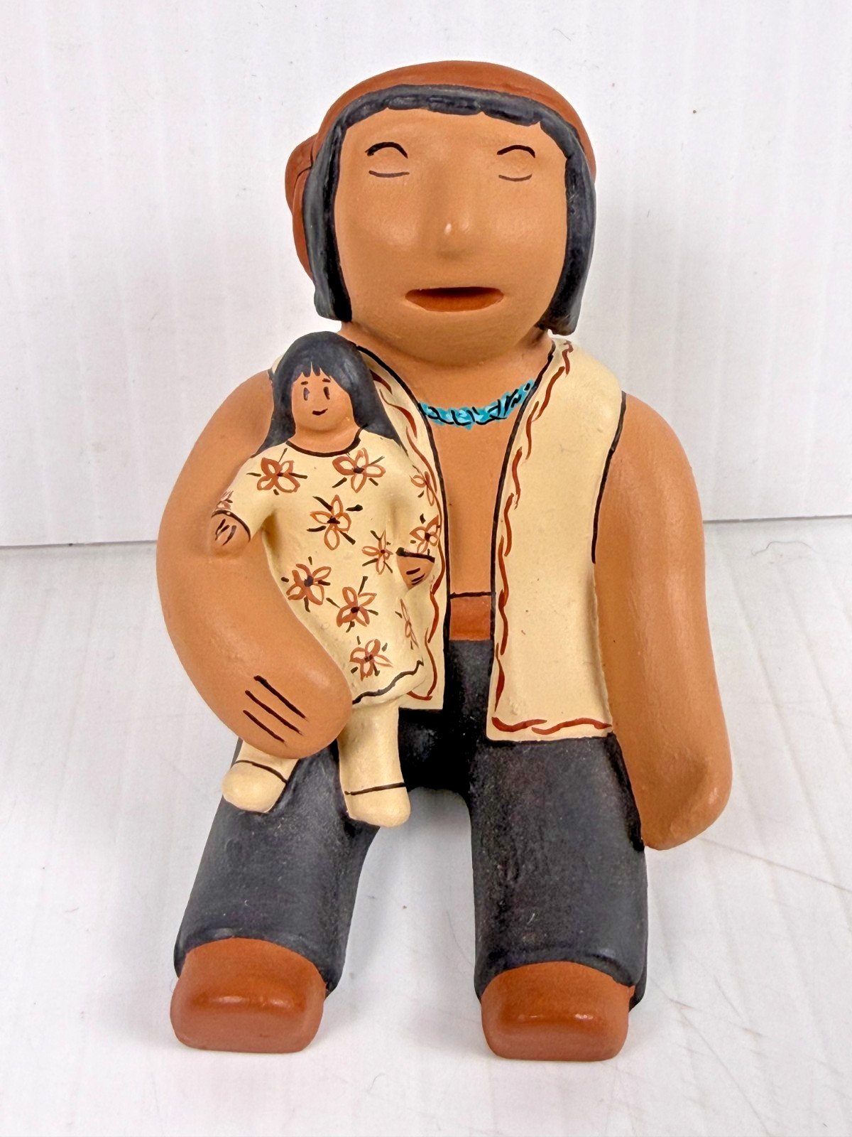 Vintage Southwest Pottery Storyteller Figurine Signed Nandi w Lizard Terra Cotta