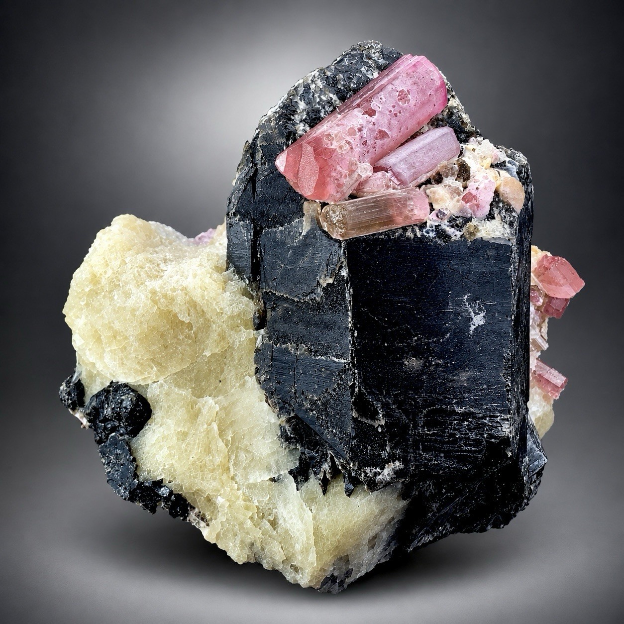 378 Grams Pink Tourmaline Crystal Bunch With Smoky Quartz From Afghanistan
