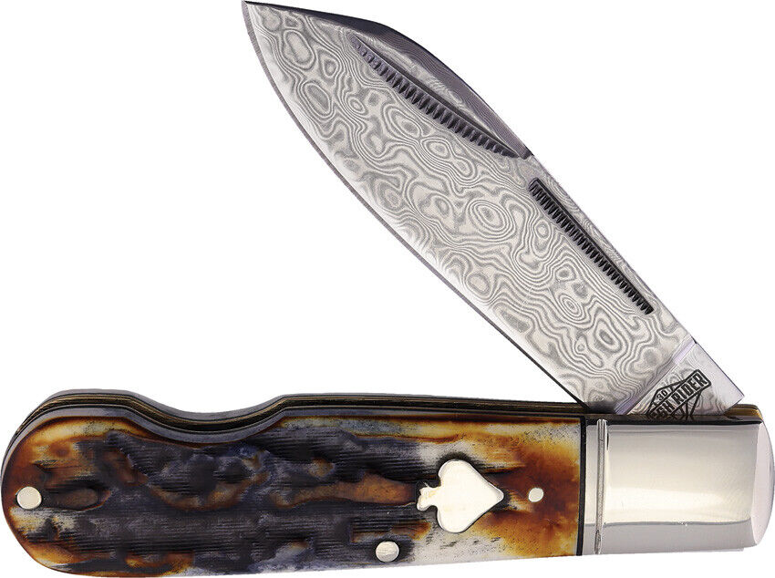 Rough Ryder EZ Jack Brown Cinnamon Jigged Folding Damascus Pocket Knife 2528