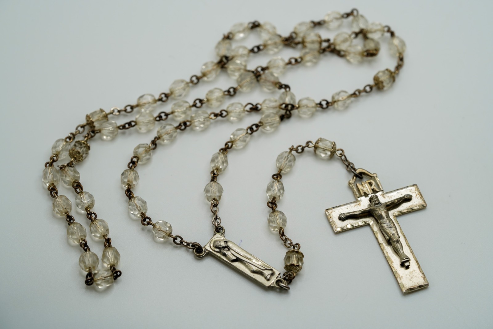 Vintage 1963 Christine Sterling Silver Crystal Bead Rosary 22\