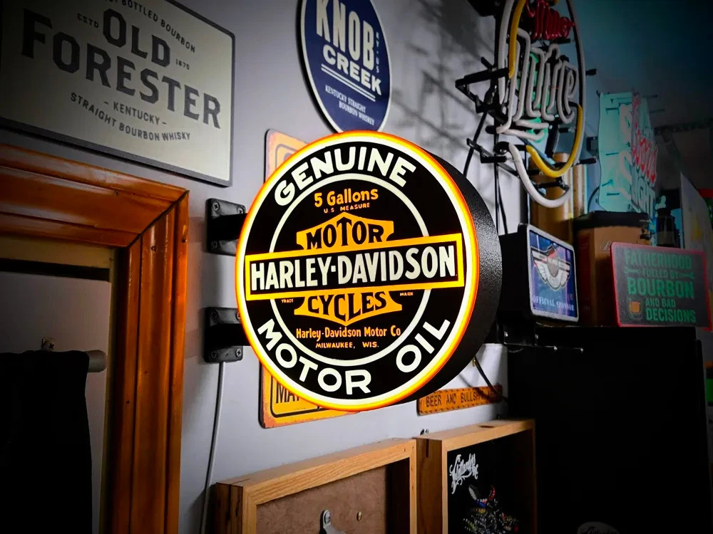Harley Davidson Genuine Motor Oil LED Sign Double Sided RGB Remote Garage Decor