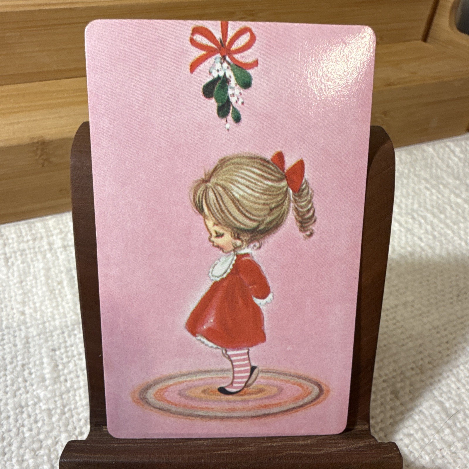 Vintage NOS Kitsch Sweet Girl Single Swap Playing Card/ Mistle Toe/Red/Pink Vintage NOS Kitsch Sweet Girl Single Swap Playing Card/ Mistle Toe/Red/Pink